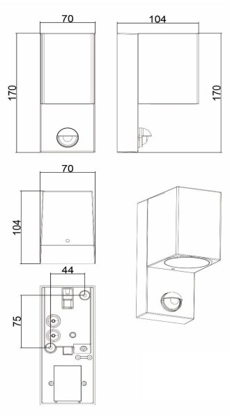 Lucide 69802/01/30 -Екстериорна лампа със сензор ZARO 1xGU10/7W/230V IP65 черен