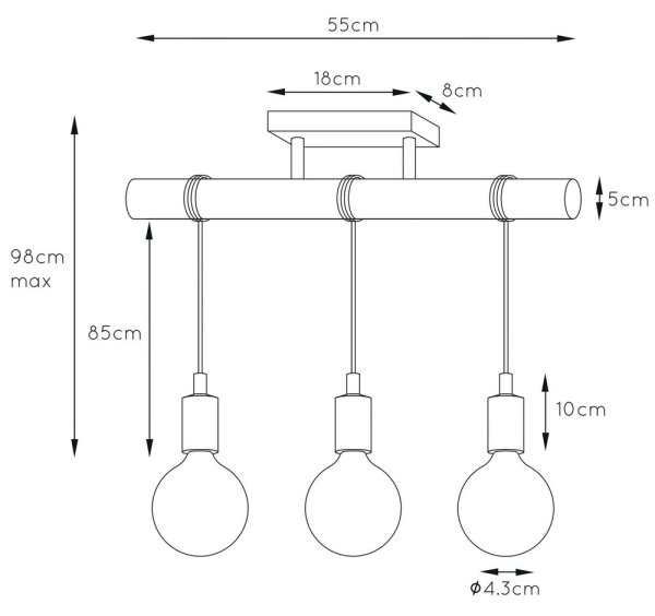 Lucide 08127/03/35 - Полилей на въже PAULIEN 3xE27/60W/230V