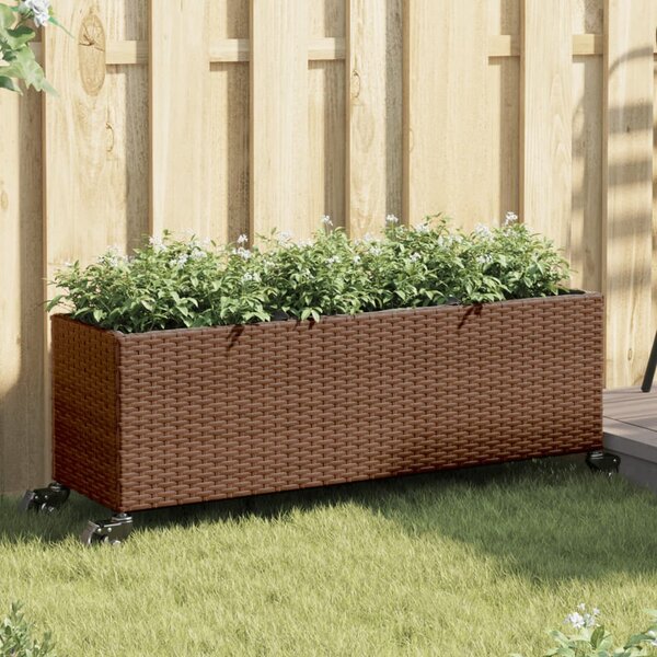 VidaXL Градински кашпи с колела 2 бр кафяви 107x32x38 см полиратан
