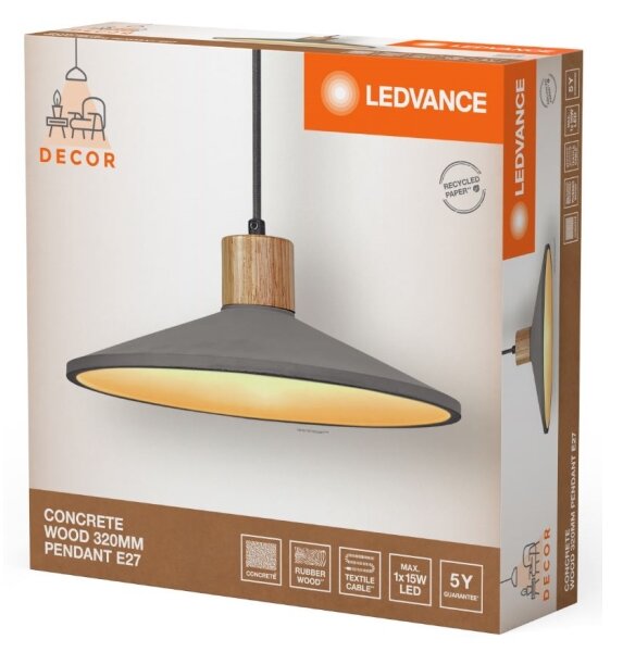 Ledvance - Пендел DECOR CONCRETE 1xE27/15W/230V Ø 32 см бетон сив