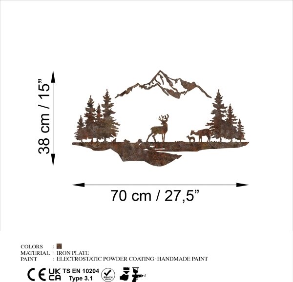 Декорация за стена 2 бр. 70x38 см елен метал/кафяв