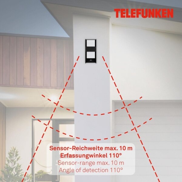 Telefunken 321105TF-Екстериорен аплик със сензор 1xE27/12W/230V IP44 черен