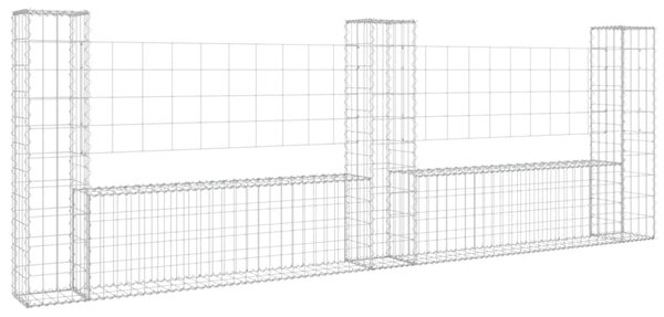 VidaXL U-образна габионна кошница с 3 стълба, желязо, 260x20x100 см