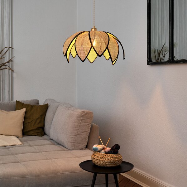 OSRAM висяща лампа Decor Rattan Lotus, Ø 48 cm, бежова, E27, Затъмняване, Бежов, Дневна/трапезария, Дървесина, Средиземноморски