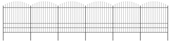 VidaXL Градинска ограда с пики, стомана, (1,75-2)x10,2 м, черна