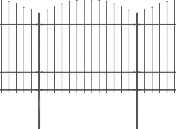 VidaXL Градинска ограда с пики, стомана, (1,5-1,75)x15,3 м, черна