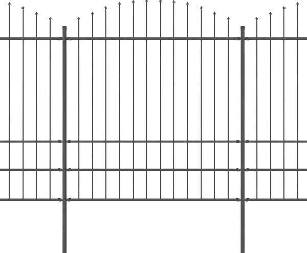 VidaXL Градинска ограда с пики, стомана, (1,75-2)x6,8 м, черна