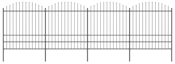 VidaXL Градинска ограда с пики, стомана, (1,75-2)x6,8 м, черна