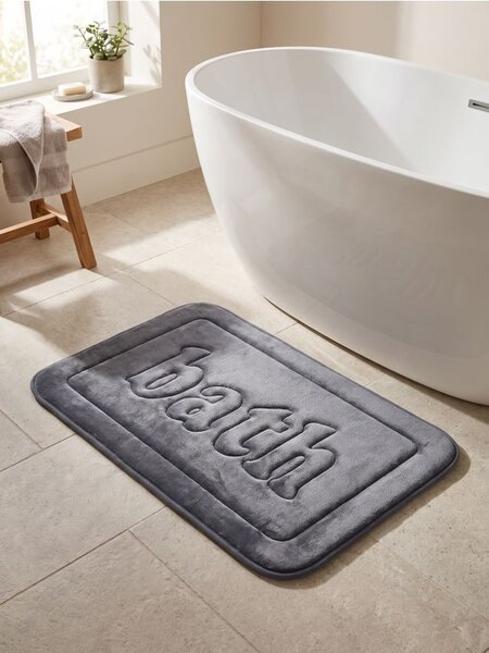Sinsay - Постелка за баня с надпис Bath - тъмносиво