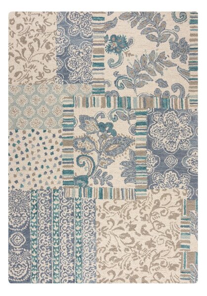 Син/бежов ръчно изработен вълнен килим 200x290 cm Eloise Patchwork – Flair Rugs