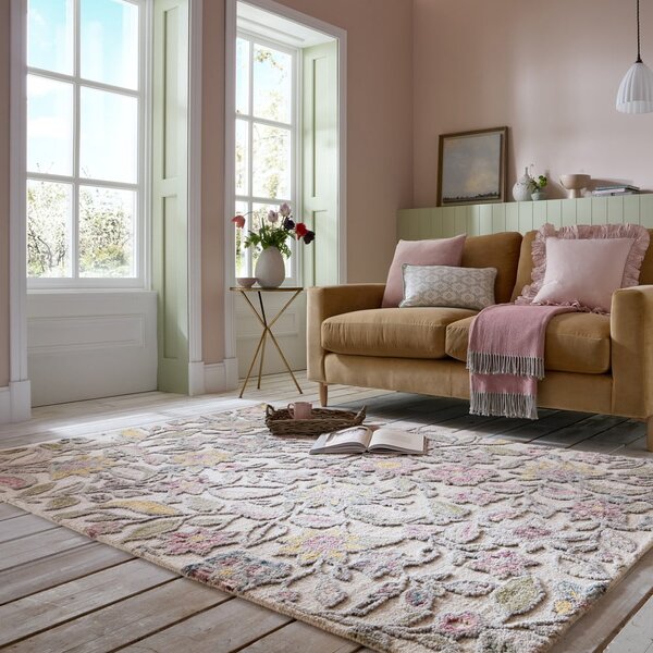 Кремав ръчно изработен вълнен килим 120x170 cm Tania Floral – Flair Rugs