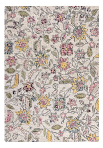 Кремав ръчно изработен вълнен килим 120x170 cm Tania Floral – Flair Rugs