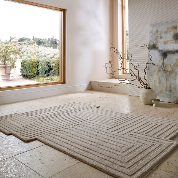 Бежов ръчно изработен вълнен килим 160x230 cm Zen Rectangles – Flair Rugs
