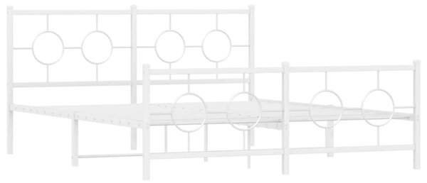 VidaXL Метална рамка за легло с горна и долна табла, бяла, 150x200 см