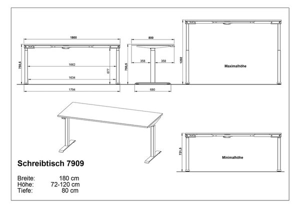 Работна маса с електрическо регулиране на височината 80x180 cm Agenda – Germania