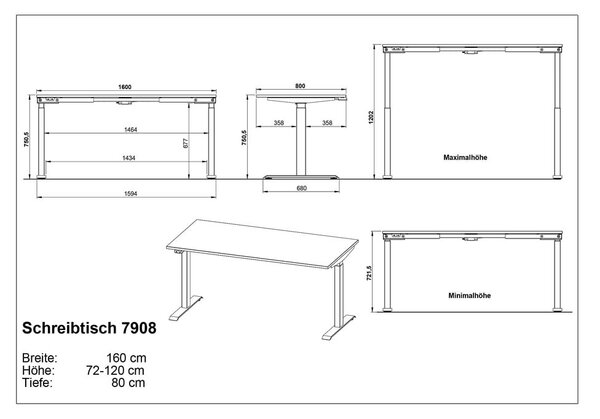 Работна маса с електрическо регулиране на височината 80x160 cm Agenda – Germania