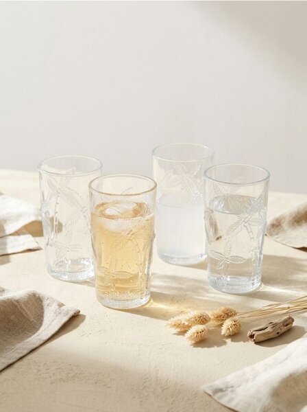 Sinsay - Комплект чаши с релефен мотив палми 4 pack - clear