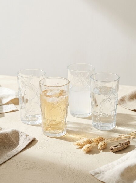 Sinsay - Комплект чаши с релефен мотив палми 4 pack - clear