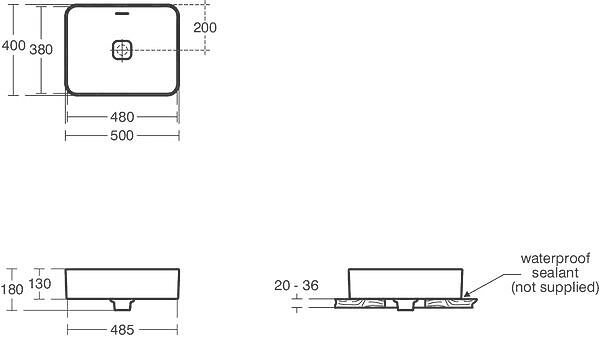 Мивка за монтаж върху плот 50 cm, правоъгълна, с преливник