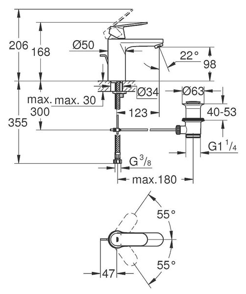 Eurosmart Cosmopolitan Смесител за умивалник 1/2",едноръкохватков, M-размер