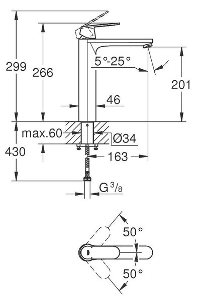 Eurosmart Cosmopolitan Смесител за умивалник,1/2", едноръкохватков, XL-размер
