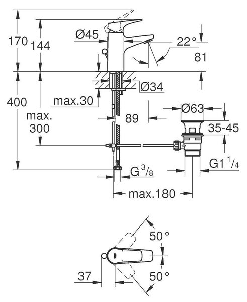 BauFlow Смесител за умивалник 1/2", с изпразнител, едноръкохватков, S-размер