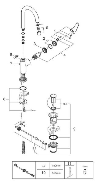 BauFlow Смесител за умивалник 1/2", с изпразнител, едноръкохватков, L-размер