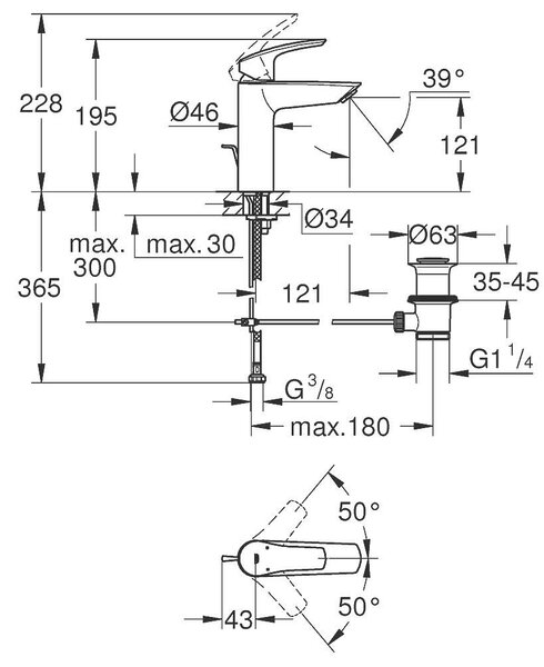 Eurosmart Смесител за умивалник ,1/2", едноръкохватков, M-размер