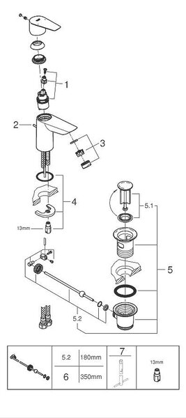 BauEdge Смесител за умивалник 1/2", едноръкохватков, S-размер