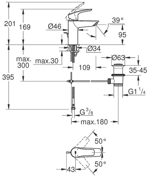 Eurosmart Смесител за умивалник 1/2", едноръкохватков, S-размер