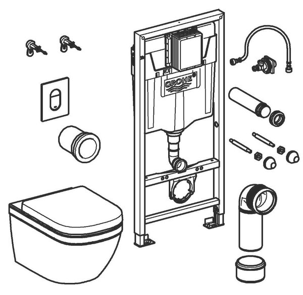 WC комплект за вграждане Grohe Solido 5 в 1, с конзолна чиния и седалка Euro Ceramic