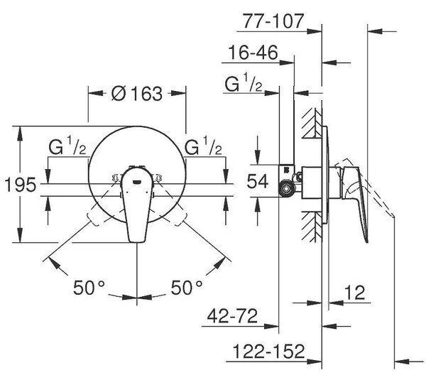BauEdge Смесител за душ, едноръкохватков 1/2"