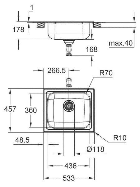 Grohe K200 правоъгълна кухненска мивка от неръждаема стомана, единична