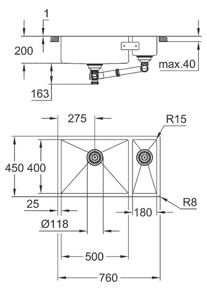 Grohe K700U кухненска мивка от неръждаема стомана, двукоритна, лява