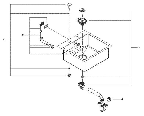 Grohe K800 квадратна кухненска мивка от неръждаема стомана, единична