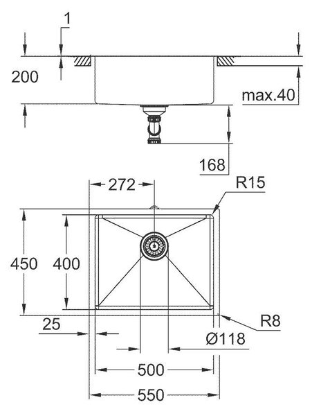Grohe K700U правоъгълна кухненска мивка от неръждаема стомана, единична
