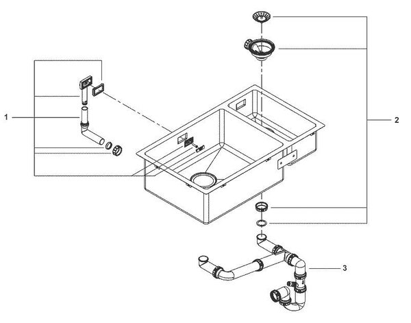 Grohe K700U кухненска мивка от неръждаема стомана, двукоритна, лява