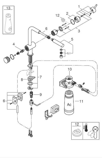 GROHE Blue Pure Minta Кухненски смесител, комплект с филтър