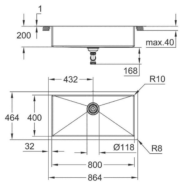 Grohe K700 кухненска мивка от неръждаема стомана, 800/400/200 мм