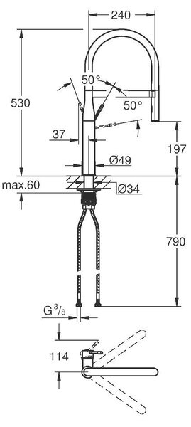 Grohe Essence Професионален кухненски смесител с гъвкав шлаух, хром/черно