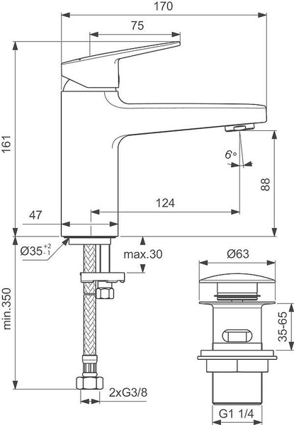 Ceraplan стоящ смесител за умивалник H90 с Click изпразнител