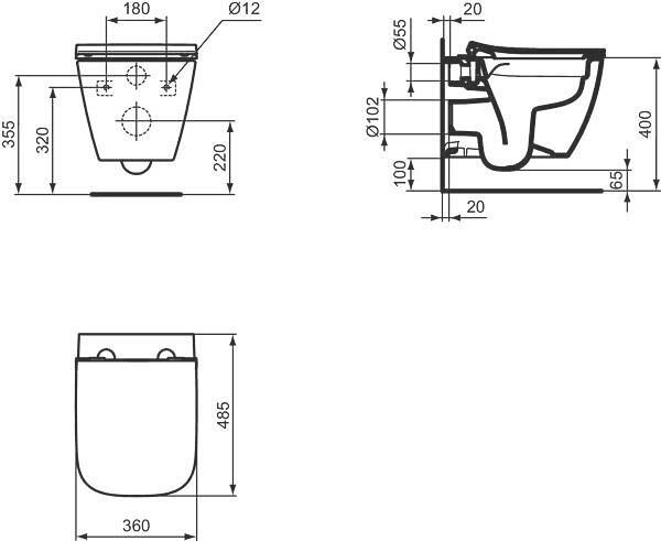Ideal Standard i.life S конзолна тоалетна чиния RimLS+, къса проекция 48 см