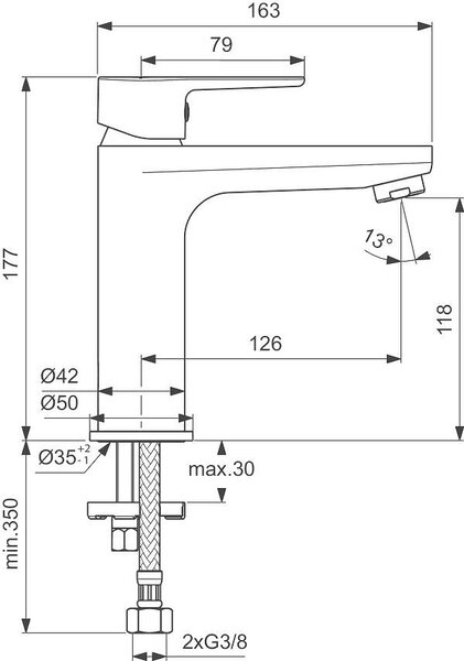 Cerafine O Смесител стоящ за умивалник H120, без изпразнител, хром