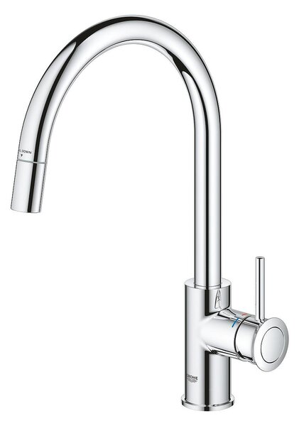 Кухненски смесител BAUCLASSIC с висок издърпващ се душ-аератор