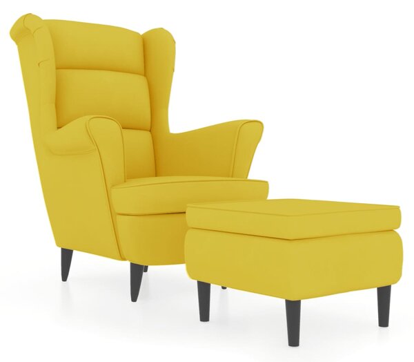 VidaXL Фотьойл Wingback с табуретка, Горчица жълто, кадифе