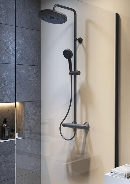 Ceratherm T25+ душ система с термостатен стенен смесител, черен мат