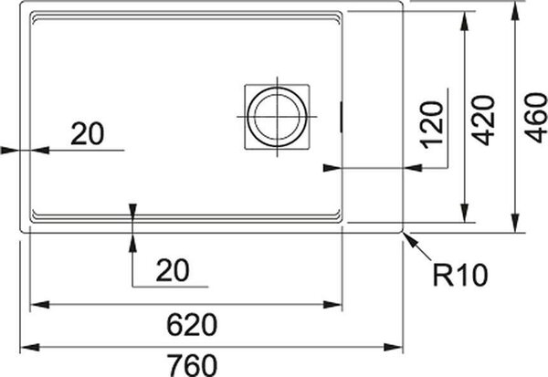 Гранитна мивка под плот Mythos Kubus, 760х460, цвят Oyster