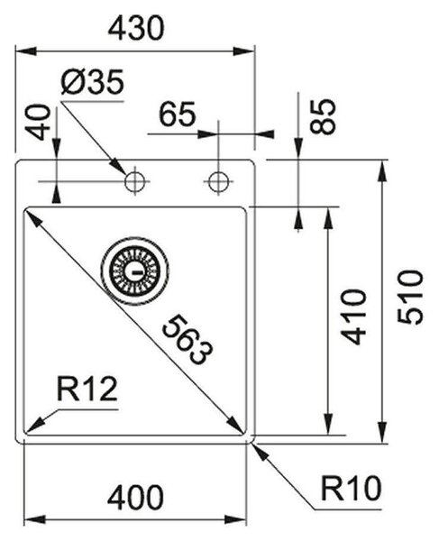 Мивка от неръждаема стомана Box, над плот, 430×510 мм