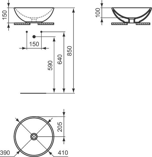 Strada "O" кръгла мивка за монтаж върху плот Ф41 cm, черен мат