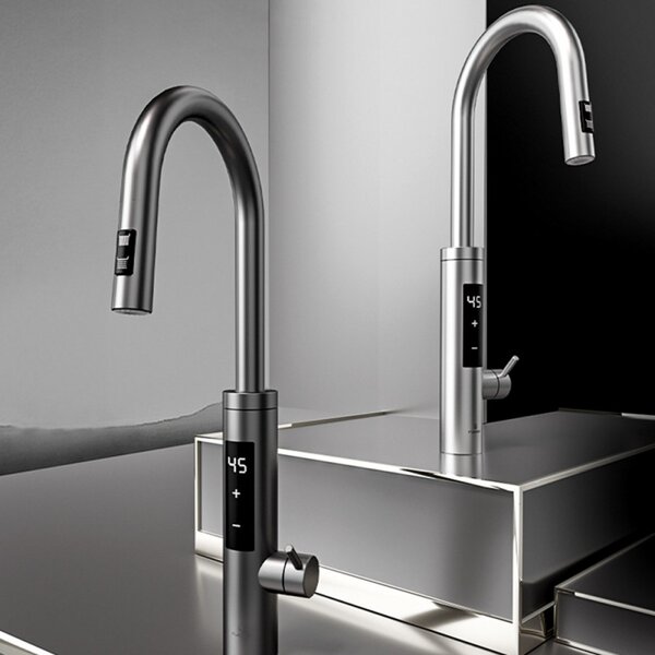 Нагревател за вода Elite EHD-1514PP, 3300W, Регулируема мощност, Въртене на 360, Самоподгряване, Сензорен дисплей, IPX4, Сребрист